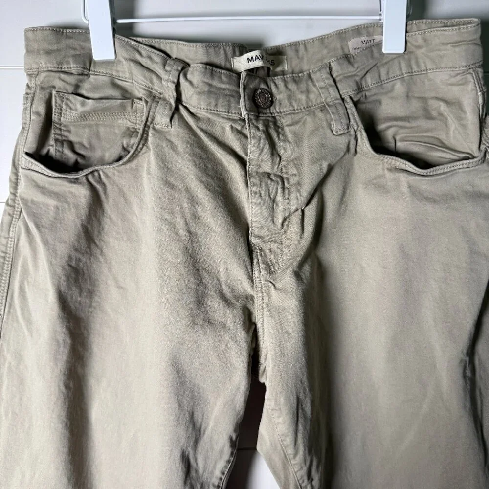 Mavi Matt Relaxed Straight Leg Twill Pants Mens 36x30 Khaki Casual Trousers